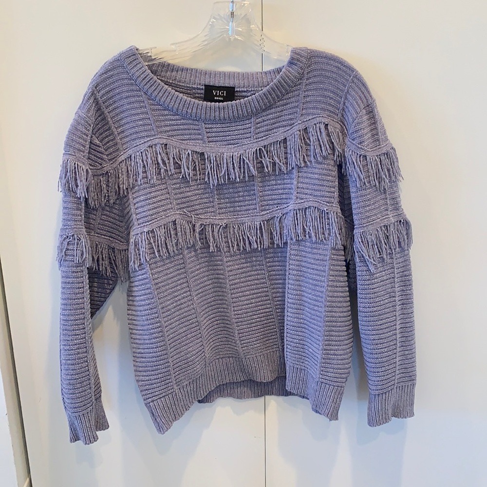 Periwinkle fringed sweater